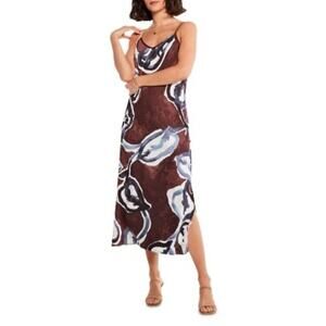 NIC+ZOE Watercolor Vines Slip Dress Size M Brown Blue Floral Midi Side Slit